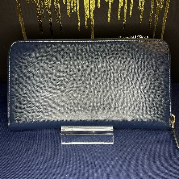 PRADA | Bi Color Saffiano Leather Long Zippy Wallet in Blue - Picture 3 of 11